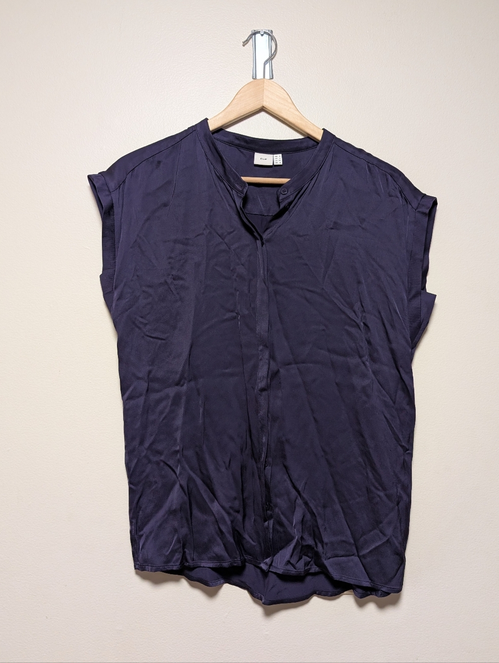 ELK Midnight Purple Blouse Cap Sleeve Button Front Women’s Small